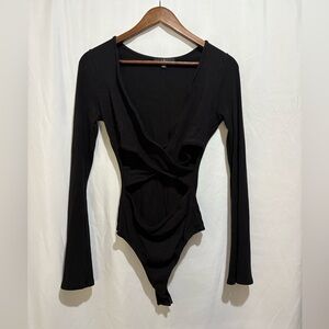 Lulus Black V-Neck Bodysuit Long Sleeve Women's Size Medium